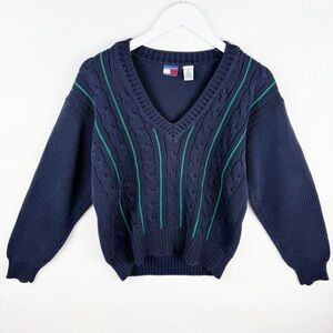 Tommy Hilfiger Blue Knit Cotton Vintage Sweater Size Medium